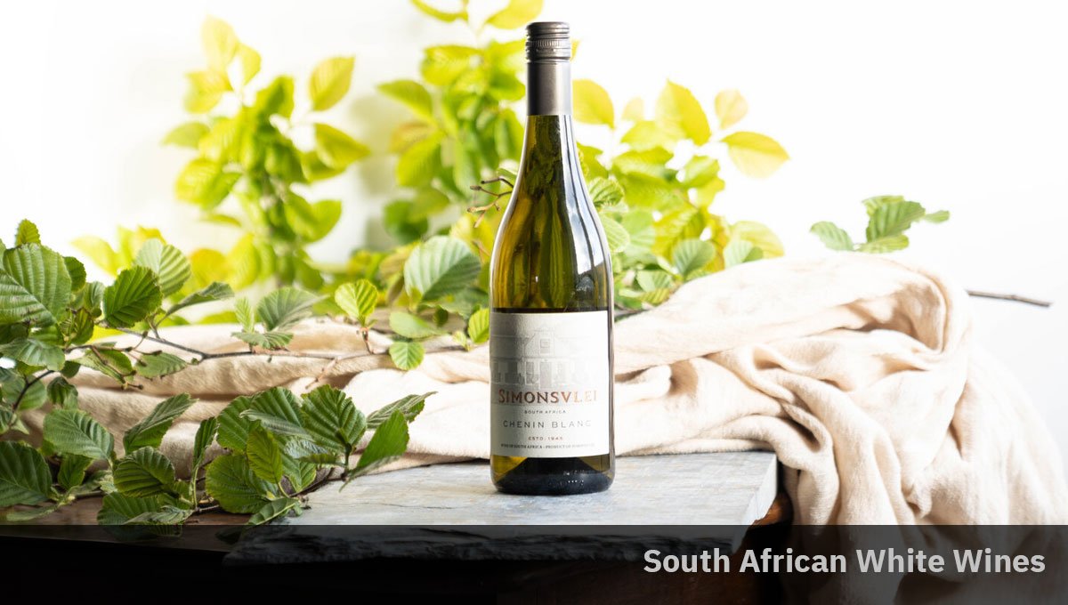 Bottle of a South African white wine on a table