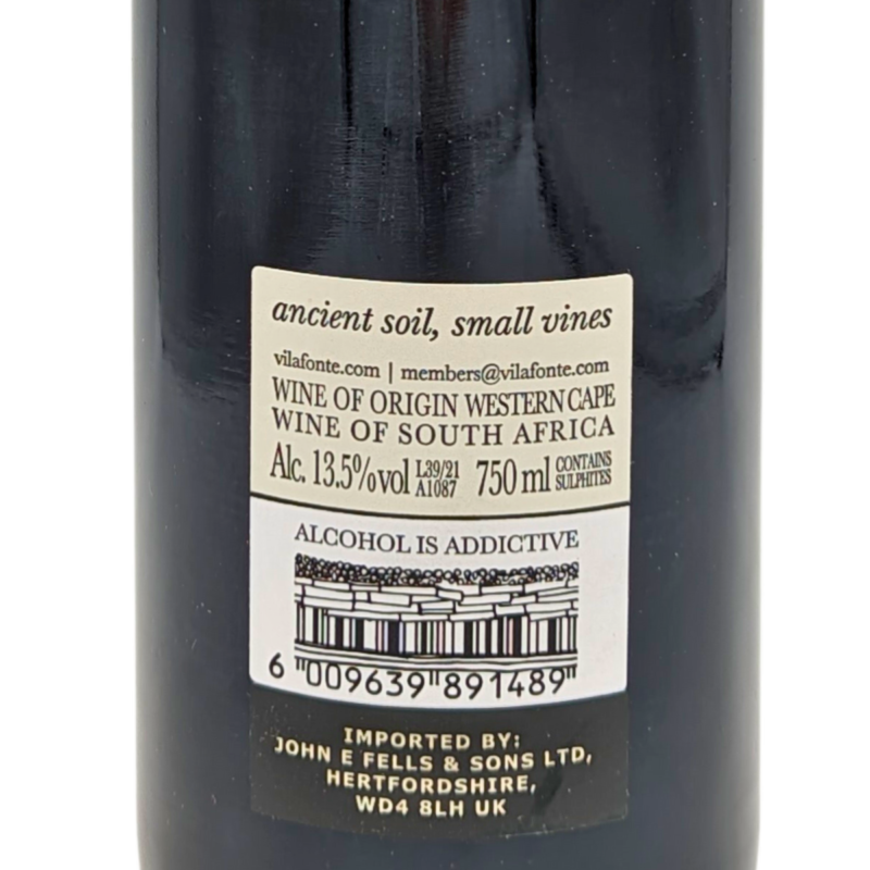 Back label of a bottle of Vilafonte Seriously Old Dirt
