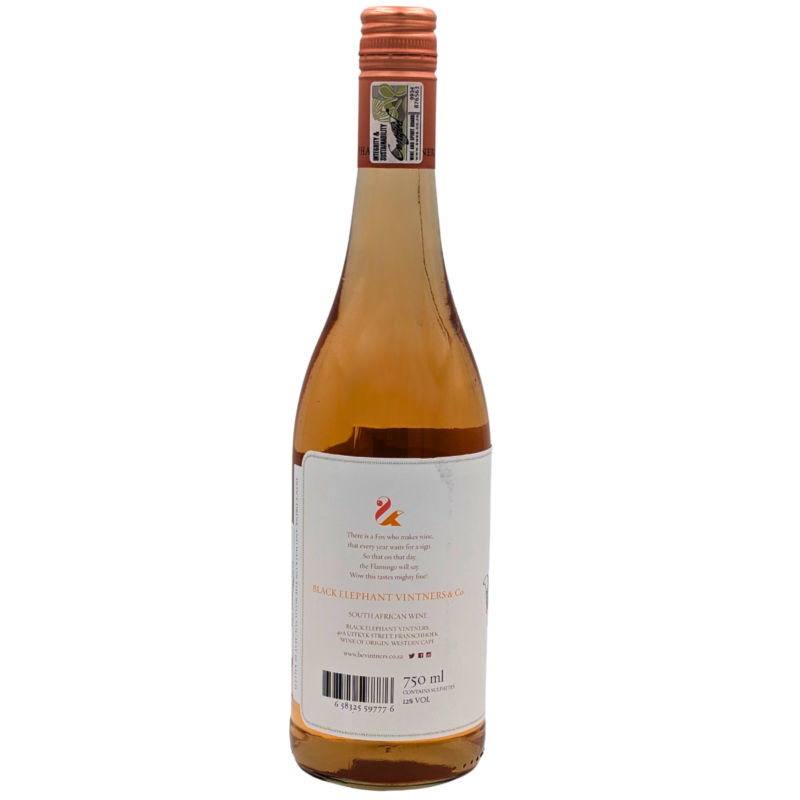 back of a bottle of Fox and Flamingo Rose