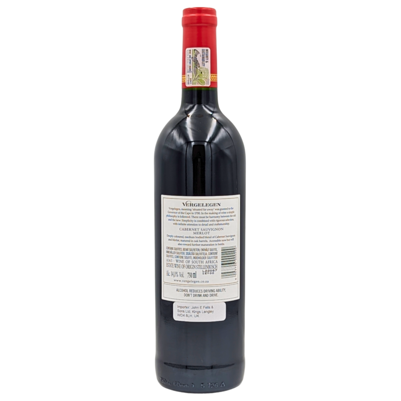 back of a bottle of Vergelegen Premium CSM