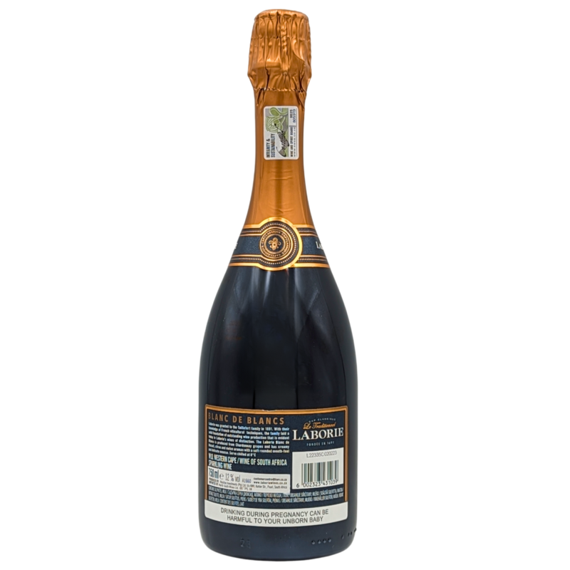 back of a bottle of laborie blanc de blancs