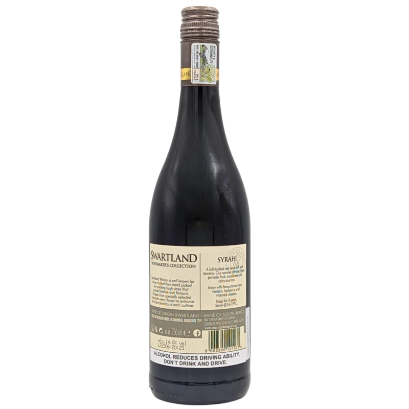 back of a bottle of swartland syrah