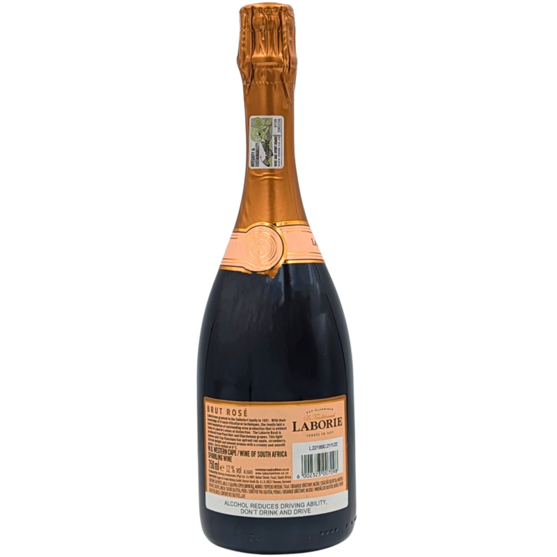 Back of a bottle of Laborie Rose NV Sparkling
