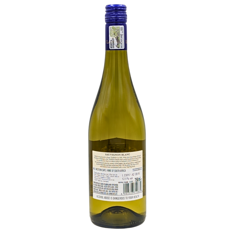 Back of a bottle of Laborie Sauvignon Blanc