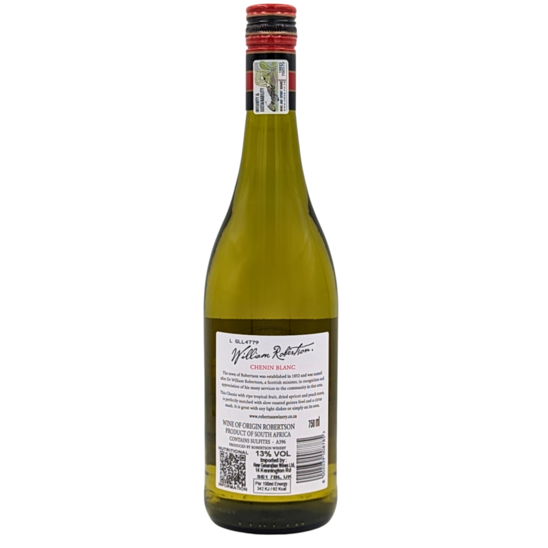 back of a bottle of William Robertson Chenin Blanc