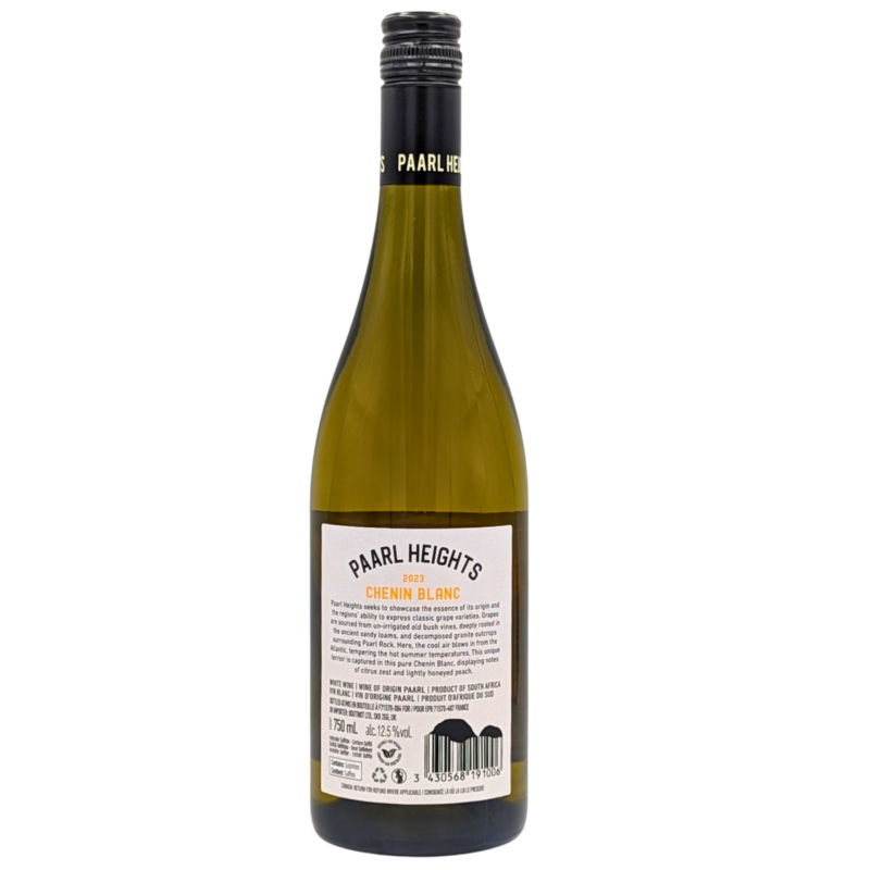back of a bottle of Paarl Heights Chenin Blanc