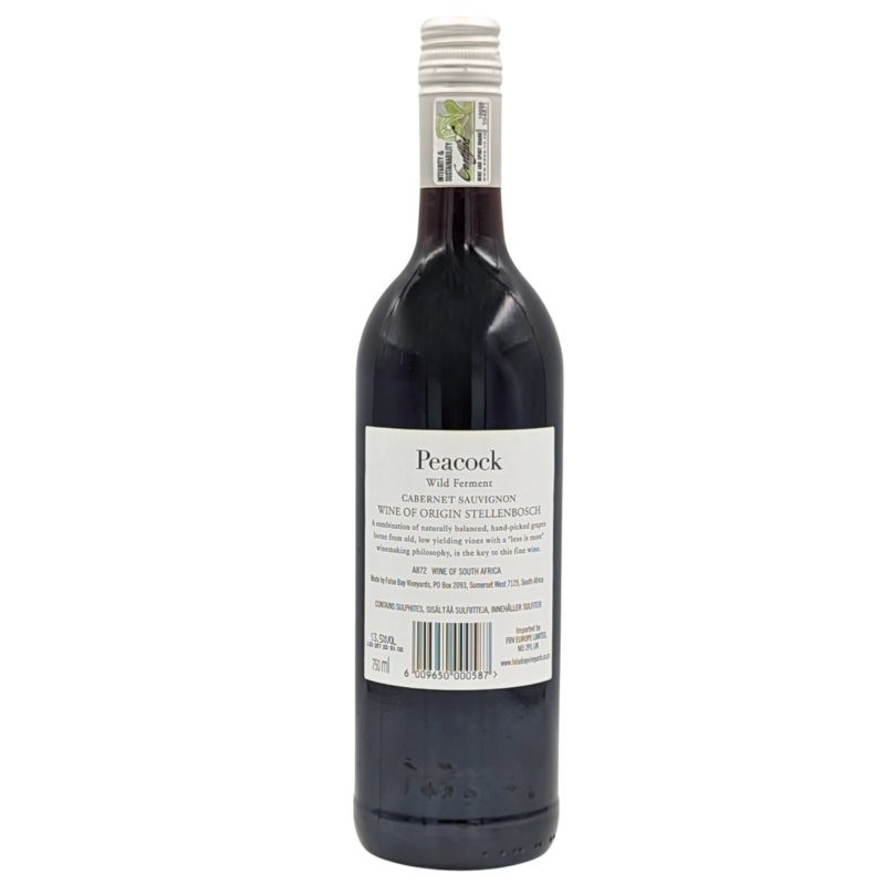 back of a bottle of Peacock Wild Ferment Cabernet Sauvignon