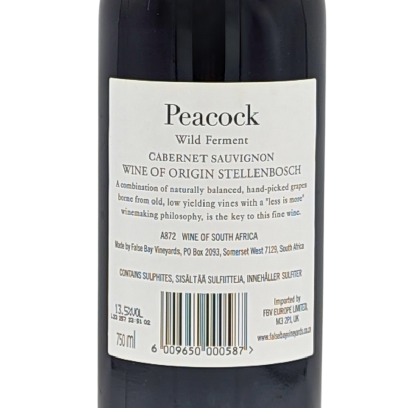 back label of a bottle of Peacock Wild Ferment Cabernet Sauvignon