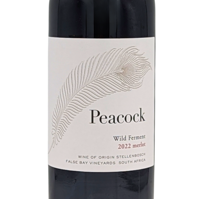 front label of a bottle of Peacock Wild Ferment Merlot