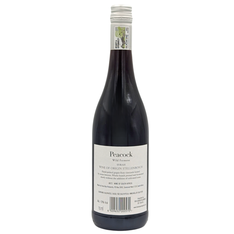 back of a bottle of Peacock Wild Ferment Syrah