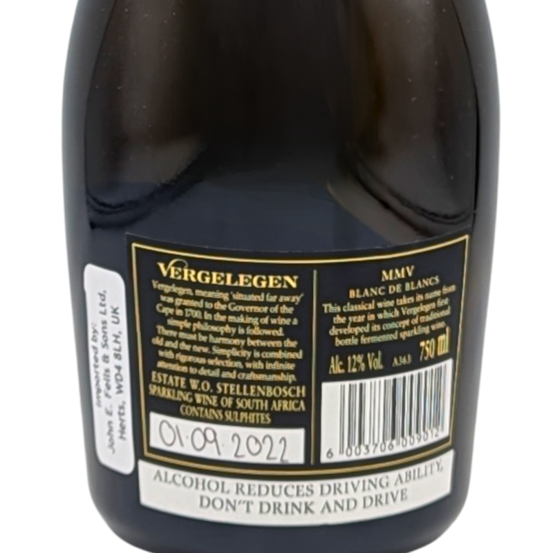 back label of a bottle of Vergelegen MMV Brut