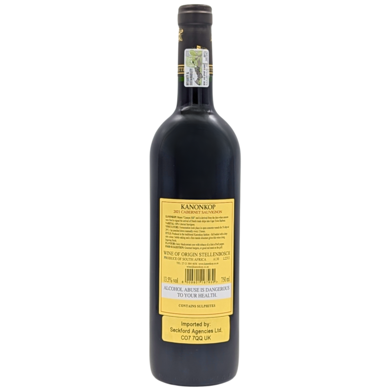 back of a bottle of Kanenkop Kadette Cabernet Sauvignon