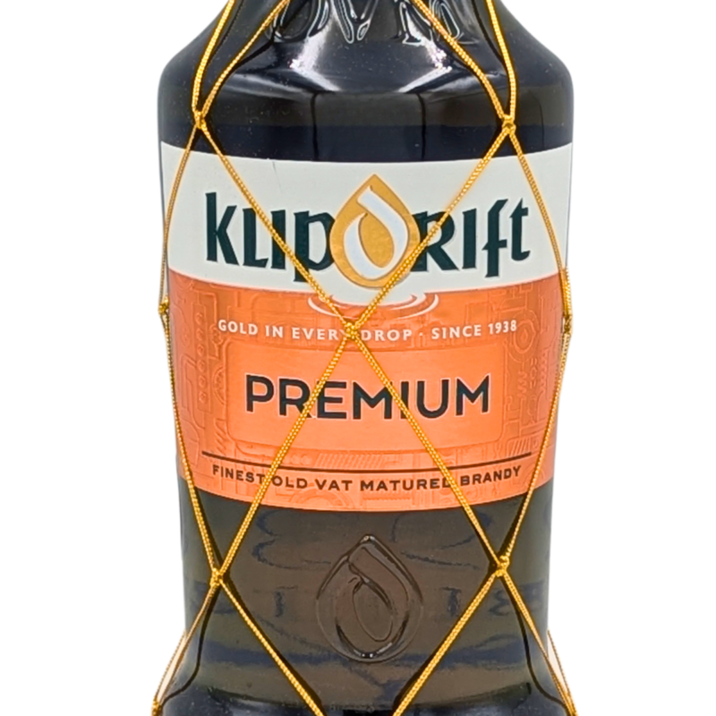 front label of a bottle of Klipdrift Premium Brandy