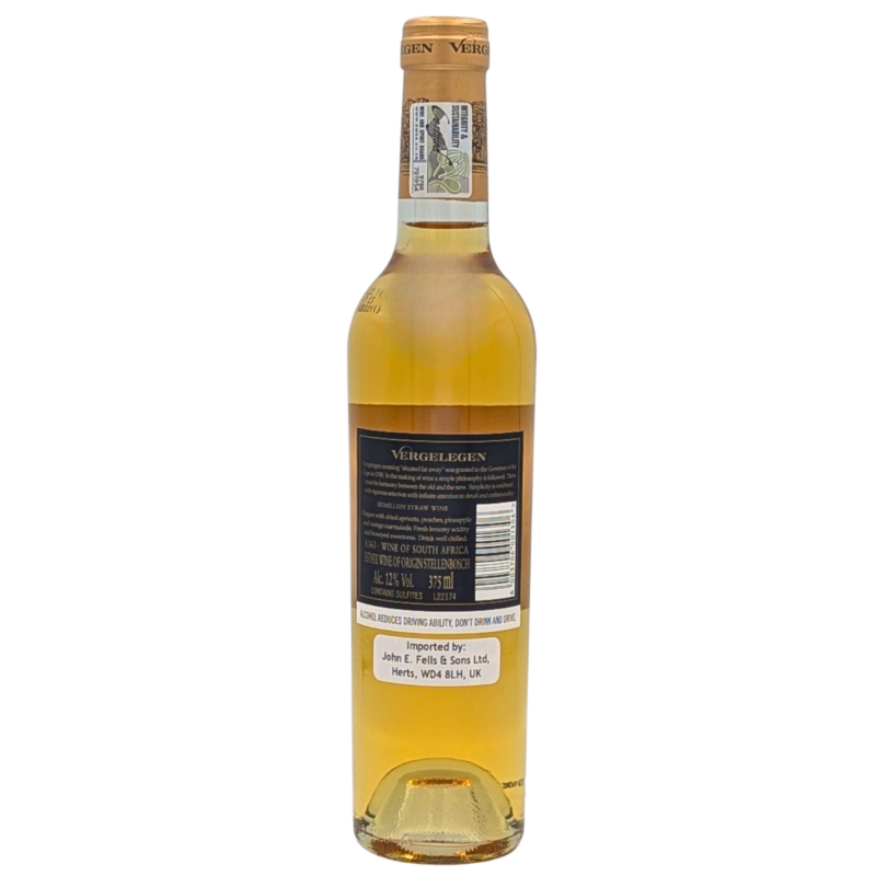 back of a bottle of Vergelegen Semillon Straw Wine