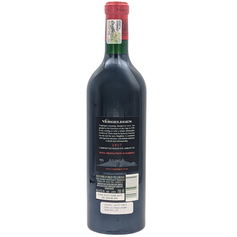 back of a bottle of Vergelegen V